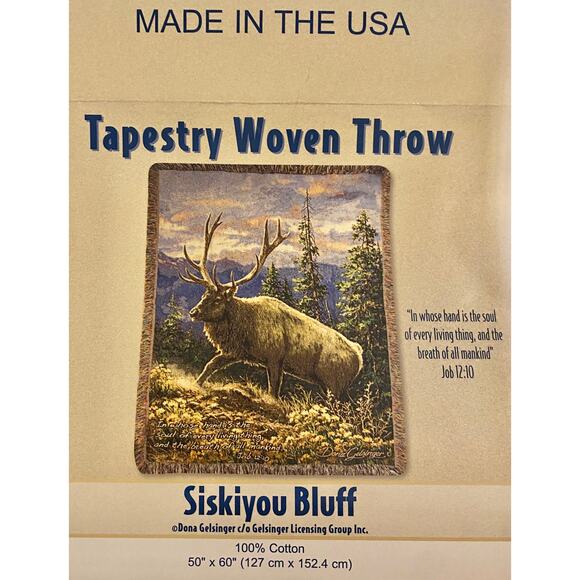Siskiyou Bluff Elk Cotton Tapestry Throw Blanket Job 12:10 NEW Made in USA - Picture 8 of 11